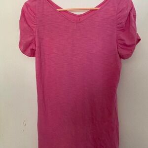 Pink Lilly Pulitzer Top Balletcore Ruched Short Sleeves Size Large